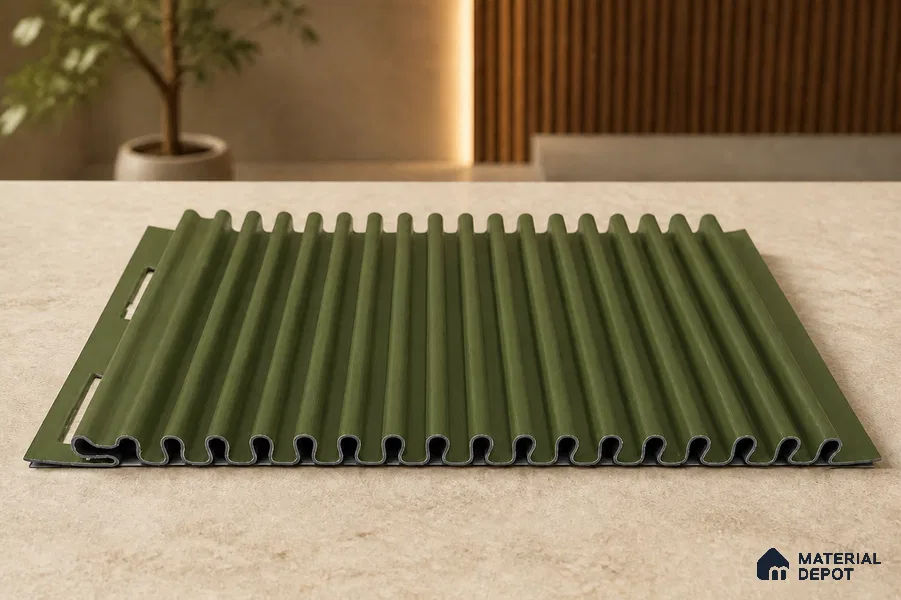 Forest Green 10 ft x 0.68 ft (3060x208 mm) Curve Design Interior & Exterior Wall & Ceiling Panel - 10 mm | Suitable for Balcony, Facade & Open Area | Width is Subjected to 5% Variation