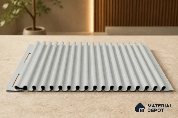 Light Grey 10 ft x 0.68 ft (3060x208 mm) Curve Design Interior & Exterior Wall & Ceiling Panel - 10 mm | Suitable for Balcony, Facade & Open Area | Width is Subjected to 5% Variation