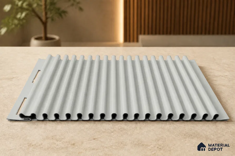 Light Grey 10 ft x 0.68 ft (3060x208 mm) Curve Design Interior & Exterior Wall & Ceiling Panel - 10 mm | Suitable for Balcony, Facade & Open Area | Width is Subjected to 5% Variation