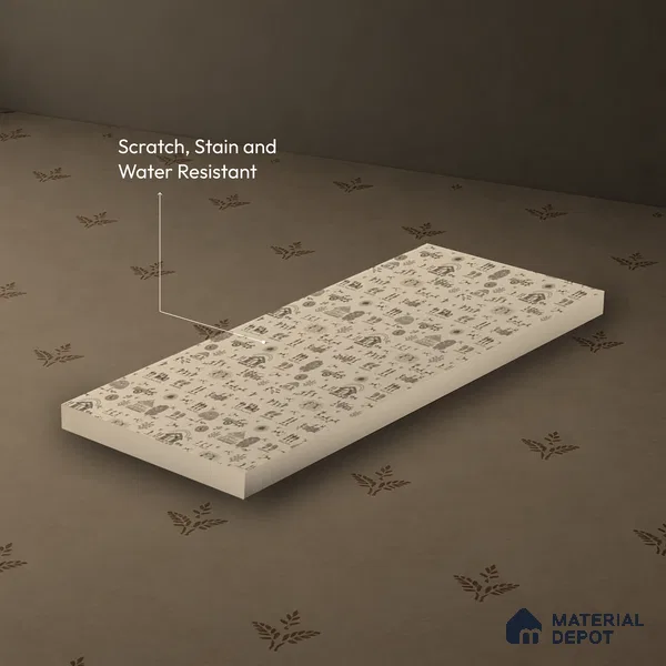 Beige Digital look LM 23944 Gramchitra Warli Art 8 ft x 4 ft Texture Finish Decorative Laminate - 1.25 mm | Suitable for Living room,TV Unit, Highlighter Wall, Wardrobe, Feature Wall