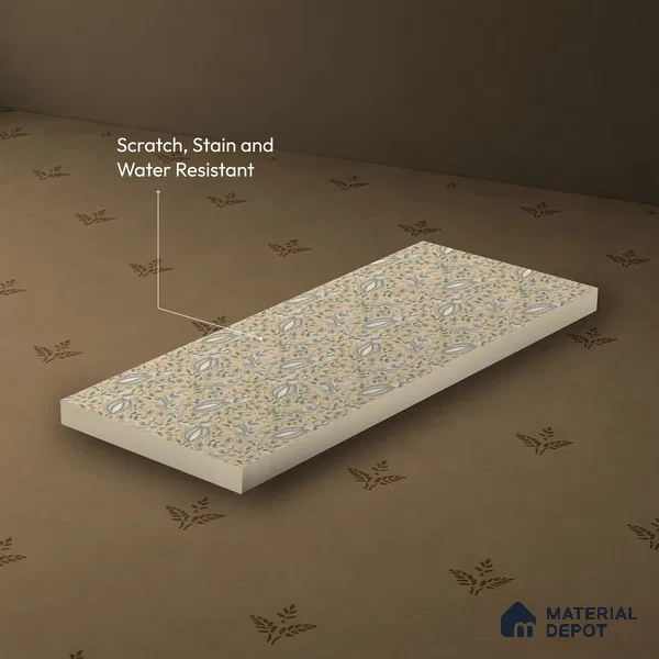 Beige Digital look LM 23945 Morchitra Kalamkari Art 8 ft x 4 ft Texture Finish Decorative Laminate - 1 mm | Suitable for Living room,TV Unit, Highlighter Wall, Wardrobe, Feature Wall