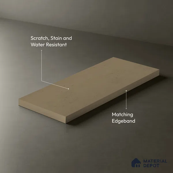 Beige Cement look Ferrero 1E246 CM Soft Almond Beige 8 ft x 4 ft Cemento Finish Decorative Laminate - 1 mm | Matching E3 Edgeband Code - (1046)