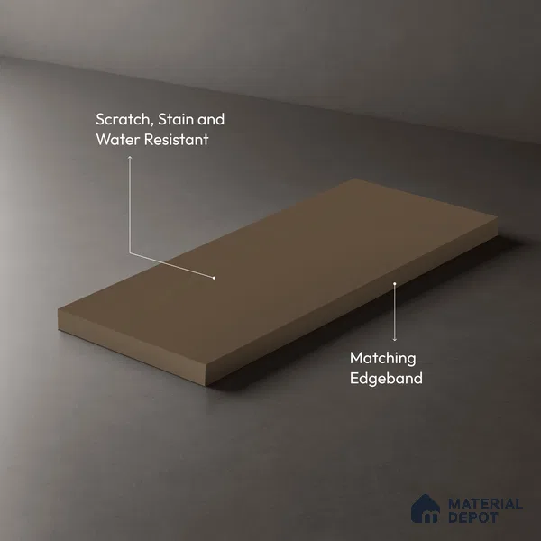 Brown Solid Colors look Ferrero 1E179 SMT Earthy Mocha 8 ft x 4 ft Satin Matt Finish Decorative Laminate - 1 mm | Suitable for Living Room, Kitchen, Office | Matching Prism Edgeband Code - (10140)