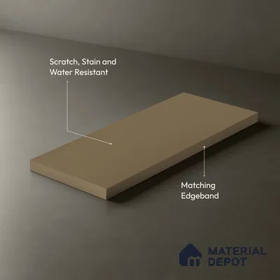 Beige Solid Colors look Ferrero 1E208 SMT Warm Sand Beige 8 ft x 4 ft Satin Matt Finish Decorative Laminate - 1 mm | Suitable for Living Room, Kitchen, Office | Matching E3 Edgeband Code - (1113)