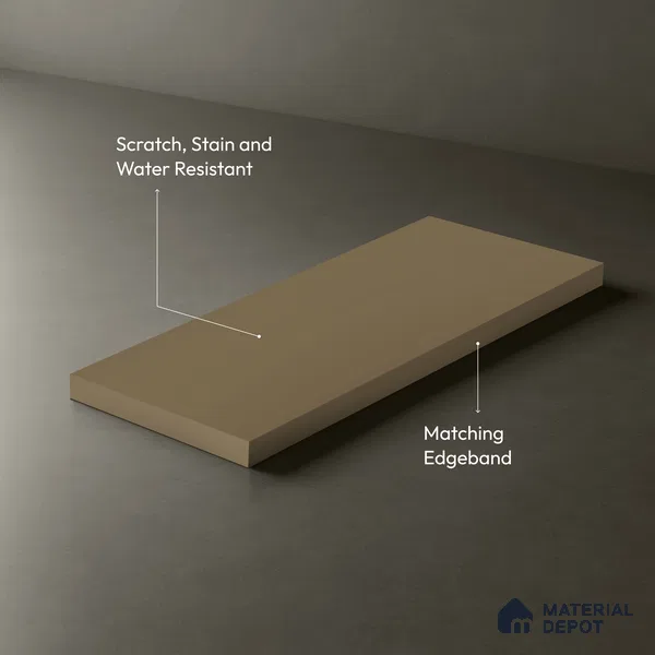 Beige Solid Colors look Ferrero 1E208 SMT Warm Sand Beige 8 ft x 4 ft Satin Matt Finish Decorative Laminate - 1 mm | Suitable for Living Room, Kitchen, Office | Matching E3 Edgeband Code - (1113)