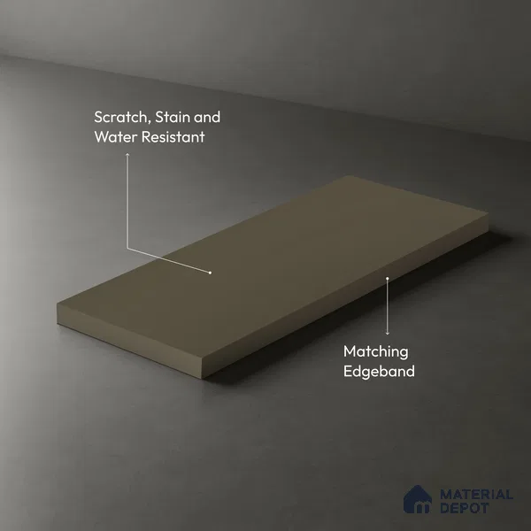 Brown Solid Colors look Ferrero 1E210 SMT Muted Greige 8 ft x 4 ft Satin Matt Finish Decorative Laminate - 1 mm | Suitable for Living Room, Kitchen, Office | Matching Prism Edgeband Code - (10140)