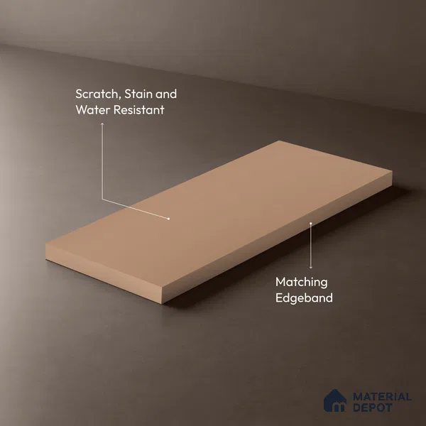 Orange Solid Colors look Ferrero 1E234 SMT Warm Coral Pink 8 ft x 4 ft Satin Matt Finish Decorative Laminate - 1 mm | Suitable for Living Room, Kitchen, Office | Matching Prism Edgeband Code - (10143)