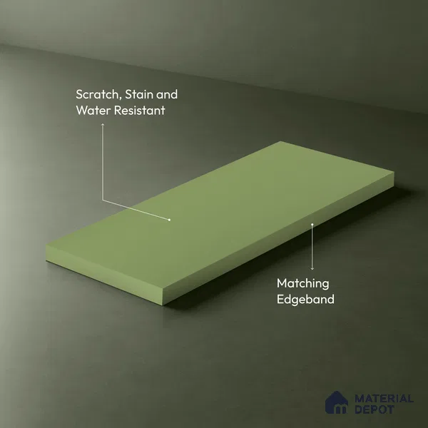 Green Solid Colors look Ferrero 1E243 SMT Spring Green 8 ft x 4 ft Satin Matt Finish Decorative Laminate - 1 mm | Suitable for Living Room, Kitchen, Office | Matching E3 Edgeband Code - (1057)