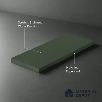 Green Solid Colors look Ferrero 1E236 SMT Olive Green 8 ft x 4 ft Satin Matt Finish Decorative Laminate - 1 mm | Suitable for Living Room, Kitchen, Office | Matching Prism Edgeband Code - (10115)