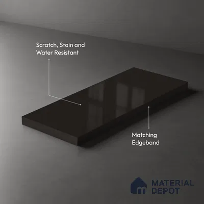 Grey Solid Colors look Ferrero 1E168 HGL Dark Espresso Grey 8 ft x 4 ft High Gloss Finish Decorative Laminate - 1 mm | Suitable for Living Room, Kitchen, Office | Matching Prism Edgeband Code - (10146 SHGL)