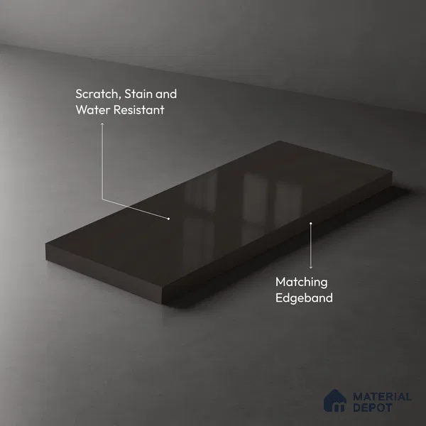 Grey Solid Colors look Ferrero 1E169 HGL Steel Graphite Grey 8 ft x 4 ft High Gloss Finish Decorative Laminate - 1 mm | Suitable for Living Room, Kitchen, Office | Matching E3 Edgeband Code - (1050 HG)