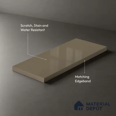 Grey Solid Colors look Ferrero 1E232 HGL Soft Greige Mist 8 ft x 4 ft High Gloss Finish Decorative Laminate - 1 mm | Suitable for Living Room, Kitchen, Office | Matching Prism Edgeband Code - (10140)