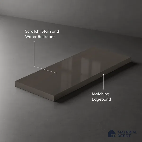Grey Solid Colors look Ferrero 1E219 HGL Deep Slate Grey 8 ft x 4 ft High Gloss Finish Decorative Laminate - 1 mm | Suitable for Living Room, Kitchen, Office | Matching E3 Edgeband Code - (1049 HG)