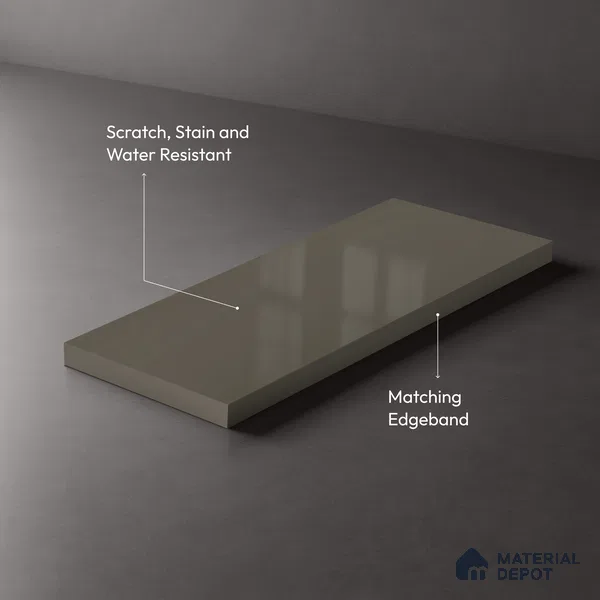 Grey Solid Colors look Ferrero 1E238 HGL Warm Stone Grey 8 ft x 4 ft High Gloss Finish Decorative Laminate - 1 mm | Suitable for Living Room, Kitchen, Office | Matching E3 Edgeband Code - (1019 HG)