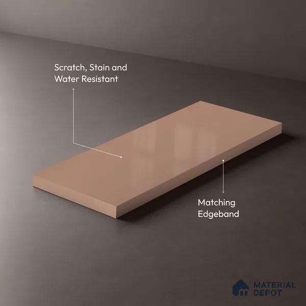 Pink Solid Colors look Ferrero 1E235 HGL Dusty Mauve Pink 8 ft x 4 ft High Gloss Finish Decorative Laminate - 1 mm | Suitable for Living Room, Kitchen, Office | Matching Prism Edgeband Code - (10143 SHGL)