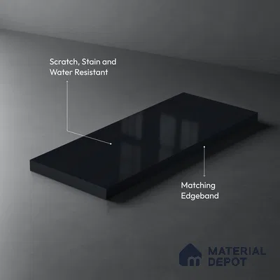 Black Solid Colors look Ferrero 1E184 HGL Deep Midnight Blue 8 ft x 4 ft High Gloss Finish Decorative Laminate - 1 mm | Suitable for Living Room, Kitchen, Office | Matching Prism Edgeband Code - (10207 SHGL)