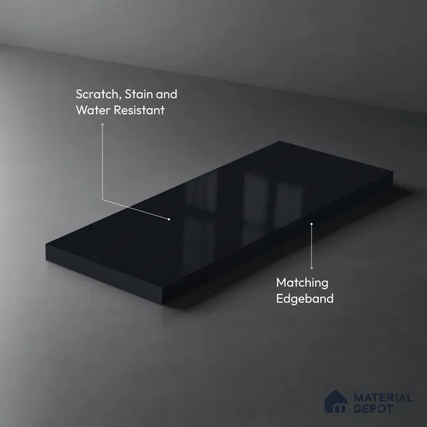 Black Solid Colors look Ferrero 1E184 HGL Deep Midnight Blue 8 ft x 4 ft High Gloss Finish Decorative Laminate - 1 mm | Suitable for Living Room, Kitchen, Office | Matching Prism Edgeband Code - (10207 SHGL)