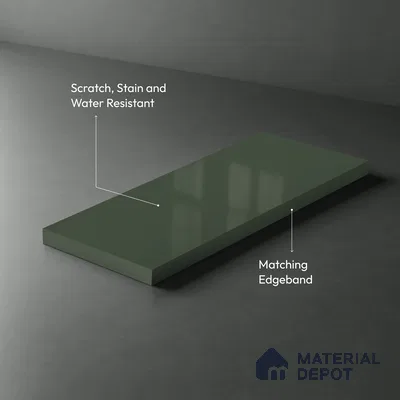 Green Solid Colors look Ferrero 1E236 HGL Teal Green 8 ft x 4 ft High Gloss Finish Decorative Laminate - 1 mm | Suitable for Living Room, Kitchen, Office | Matching Prism Edgeband Code - (10115)