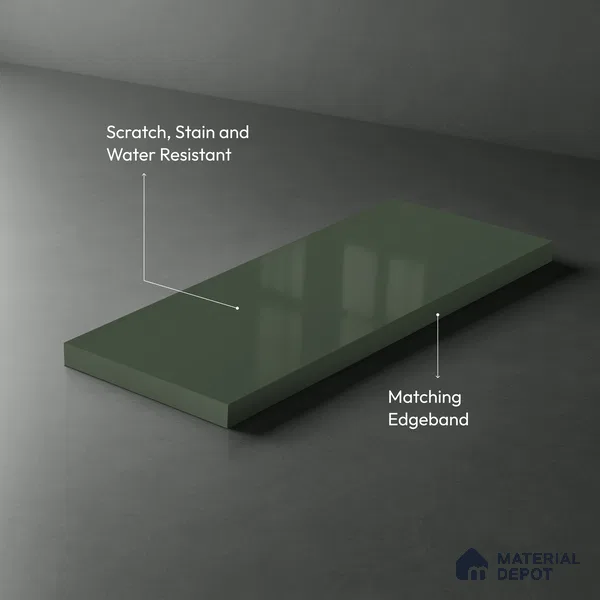 Green Solid Colors look Ferrero 1E236 HGL Teal Green 8 ft x 4 ft High Gloss Finish Decorative Laminate - 1 mm | Suitable for Living Room, Kitchen, Office | Matching Prism Edgeband Code - (10115)