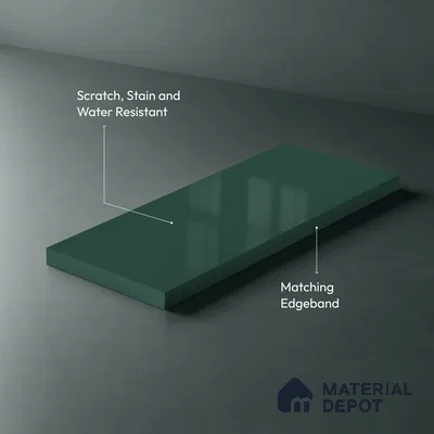 Green Solid Colors look Ferrero 1E237 HGL Rich Teal Blue 8 ft x 4 ft High Gloss Finish Decorative Laminate - 1 mm | Suitable for Living Room, Kitchen, Office | Matching Prism Edgeband Code - (10173)