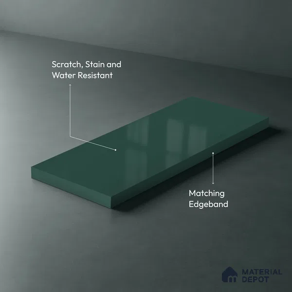 Green Solid Colors look Ferrero 1E237 HGL Rich Teal Blue 8 ft x 4 ft High Gloss Finish Decorative Laminate - 1 mm | Suitable for Living Room, Kitchen, Office | Matching Prism Edgeband Code - (10173)