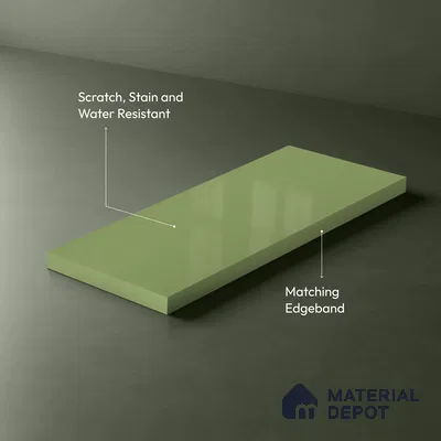 Green Solid Colors look Ferrero 1E243 HGL Spring Green 8 ft x 4 ft High Gloss Finish Decorative Laminate - 1 mm | Suitable for Living Room, Kitchen, Office | Matching E3 Edgeband Code - (1018)