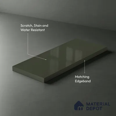 Green Solid Colors look Ferrero 1E194 HGL Grey Green 8 ft x 4 ft High Gloss Finish Decorative Laminate - 1 mm | Suitable for Living Room, Kitchen, Office | Matching Prism Edgeband Code - (10115)
