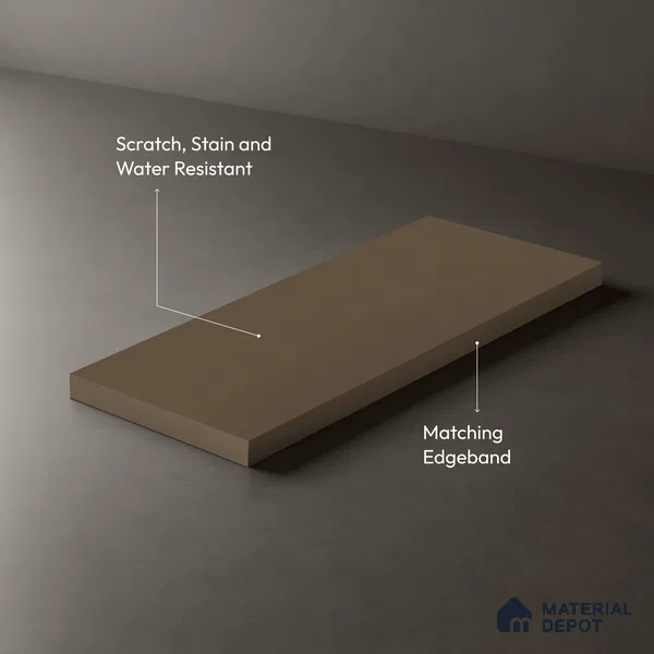 Brown Solid Colors look Ferrero 1E179 SF Soft Beige Taupe 8 ft x 4 ft Suede Finish Decorative Laminate - 1 mm | Suitable for Living Room, Kitchen, Office | Matching E3 Edgeband Code - (1113)
