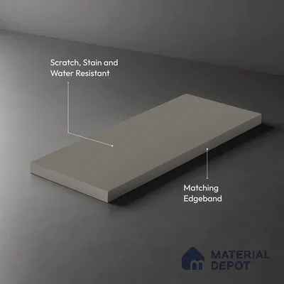 Grey Solid Colors look Ferrero 1E160 SF Soft Dove Grey 8 ft x 4 ft Suede Finish Decorative Laminate - 1 mm | Suitable for Living Room, Kitchen, Office | Matching E3 Edgeband Code - (1051)