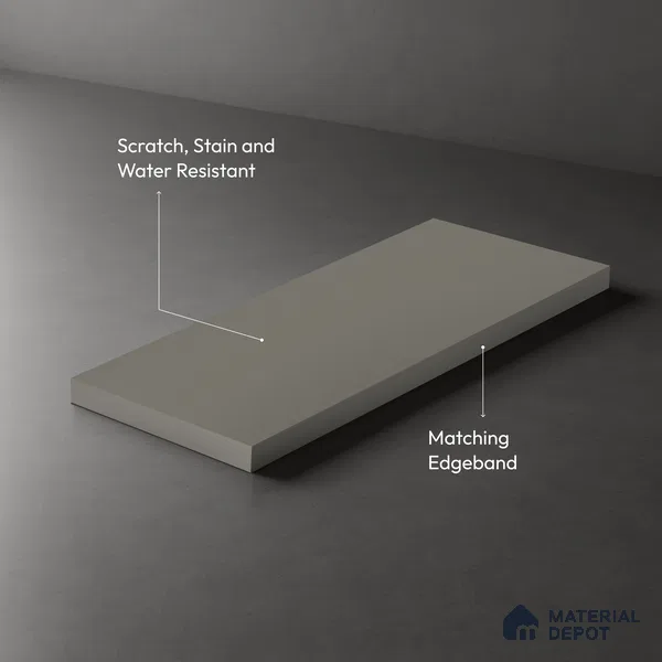Grey Solid Colors look Ferrero 1E160 SF Soft Dove Grey 8 ft x 4 ft Suede Finish Decorative Laminate - 1 mm | Suitable for Living Room, Kitchen, Office | Matching E3 Edgeband Code - (1051)