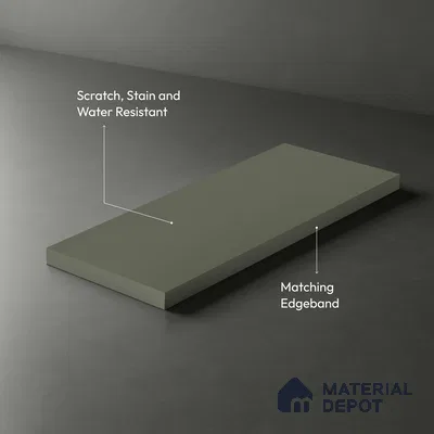 Green Solid Colors look Ferrero 1E228 SF Muted Sage Blue 8 ft x 4 ft Suede Finish Decorative Laminate - 1 mm | Suitable for Living Room, Kitchen, Office | Matching Prism Edgeband Code - (10115)