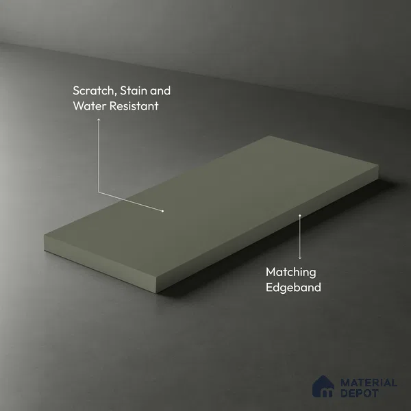Green Solid Colors look Ferrero 1E228 SF Muted Sage Blue 8 ft x 4 ft Suede Finish Decorative Laminate - 1 mm | Suitable for Living Room, Kitchen, Office | Matching Prism Edgeband Code - (10115)