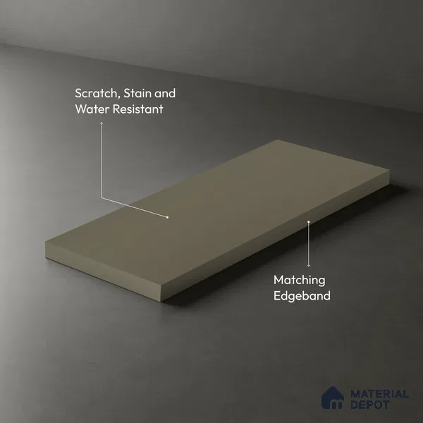 Grey Solid Colors look Ferrero 1E229 SF Smoky Grey Green 8 ft x 4 ft Suede Finish Decorative Laminate - 1 mm | Suitable for Living Room, Kitchen, Office | Matching Prism Edgeband Code - (10140)