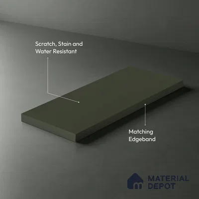 Green Solid Colors look Ferrero 1E194 SMT Ash Green 8 ft x 4 ft Satin Matt Finish Decorative Laminate - 1 mm | Suitable for Living Room, Kitchen, Office | Matching Prism Edgeband Code - (10115)