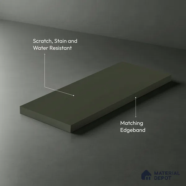 Green Solid Colors look Ferrero 1E194 SMT Ash Green 8 ft x 4 ft Satin Matt Finish Decorative Laminate - 1 mm | Suitable for Living Room, Kitchen, Office | Matching Prism Edgeband Code - (10115)