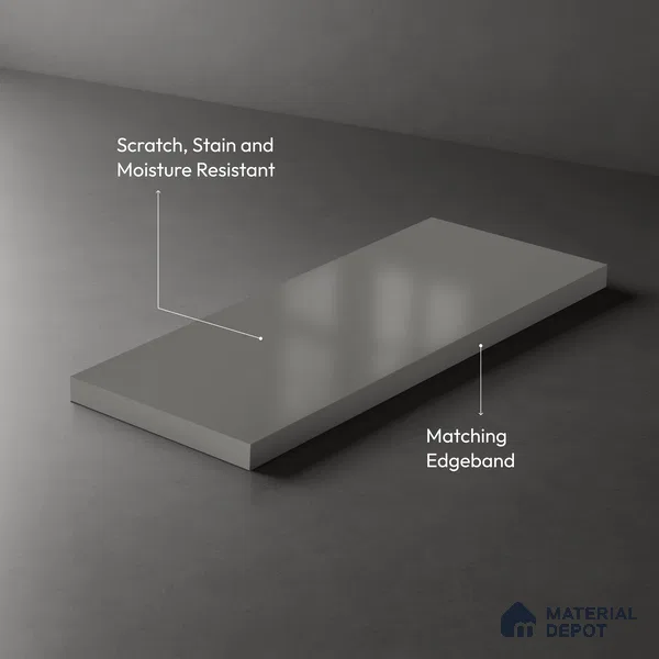 Light Grey Solid Colors Look WU 920 8 ft x 4 ft PU Finish Decorative Laminate - 1 mm | Suitable for Living Room, Kitchen, Office