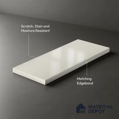 Off White Solid Colors Look WU 943 8 ft x 4 ft PU Finish Decorative Laminate - 1 mm | Suitable for Living Room, Kitchen, Office