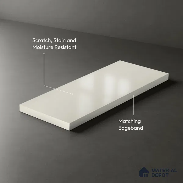 Off White Solid Colors Look WU 943 8 ft x 4 ft PU Finish Decorative Laminate - 1 mm | Suitable for Living Room, Kitchen, Office