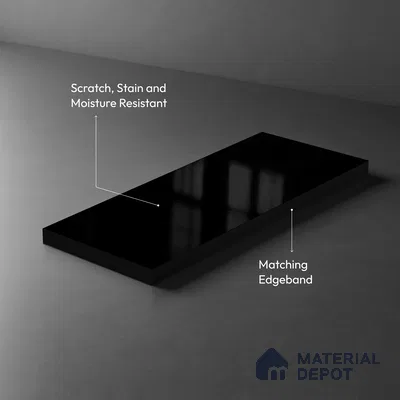 Black Solid Colors Look HG 953 8 ft x 4 ft High Gloss Finish Decorative Laminate - 1 mm | Suitable for Living Room, Kitchen, Office