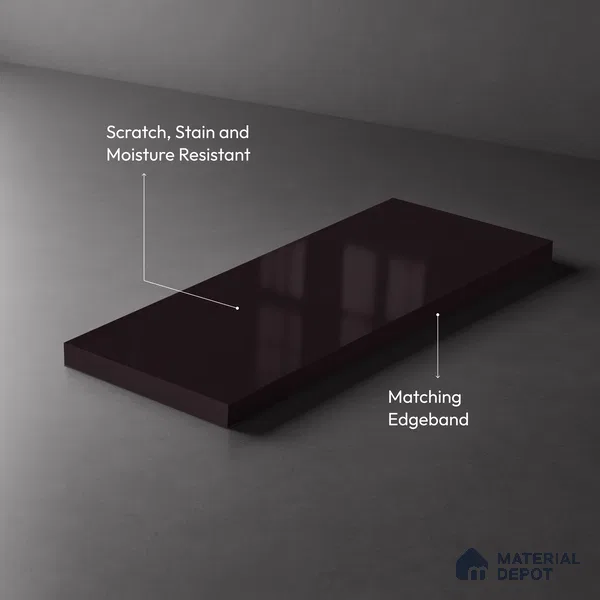Black Currant Solid Colors Look HG 917 8 ft x 4 ft High Gloss Finish Decorative Laminate - 1 mm | Suitable for Living Room, Kitchen, Office