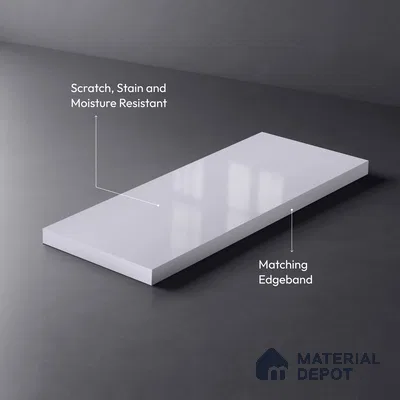 White Solid Colors Look HG 901 8 ft x 4 ft High Gloss Finish Decorative Laminate - 1 mm | Suitable for Living Room, Kitchen, Office