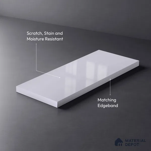 White Solid Colors Look HG 901 8 ft x 4 ft High Gloss Finish Decorative Laminate - 1 mm | Suitable for Living Room, Kitchen, Office