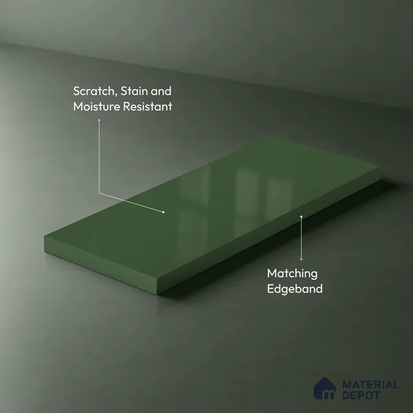 Parrot Green Solid Colors Look HG 949 8 ft x 4 ft High Gloss Finish Decorative Laminate - 1 mm | Suitable for Living Room, Kitchen, Office