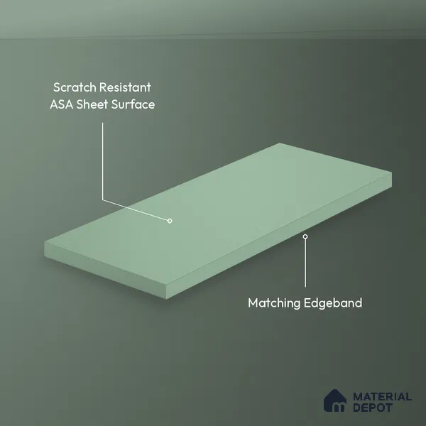 Sage Green Solid Colors Look LM 26016 8 ft x 4 ft Matte Finish ASA Laminate - 1 mm
