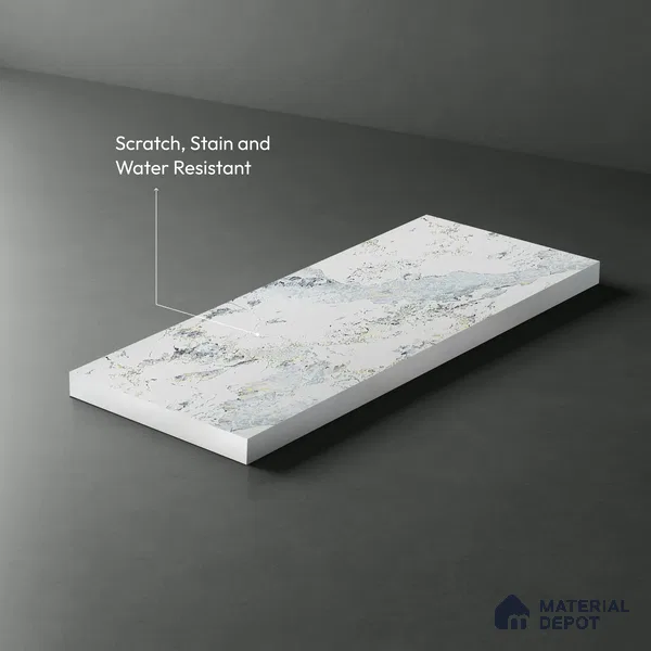 White Marble Look LM 10878 8 ft x 4 ft Texture Finish Decorative Laminate - 1 mm | Suitable for TV Unit, Wardrobe, Kitchen Cabinets