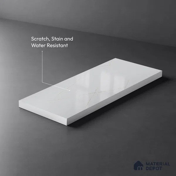 White Marble Look LM 10895 8 ft x 4 ft Glossy Finish Decorative Laminate - 1 mm | Suitable for TV Unit, Wardrobe, Kitchen Cabinets
