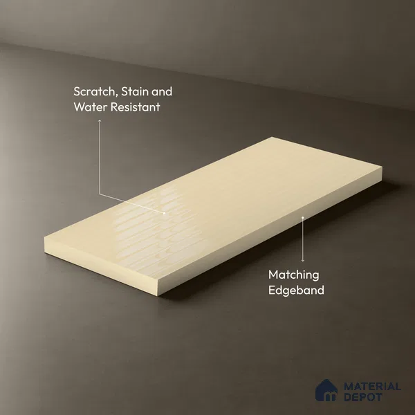 Light Beige Fluted Solid Color LM 19441 L 8 ft x 4 ft Glossy Finish Decorative Laminate - 1 mm | Suitable for TV Unit,Wardrobe, Kitchen Cabinets