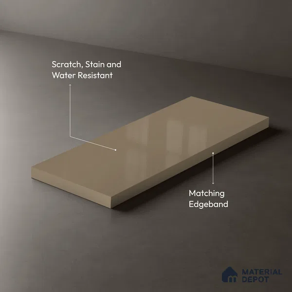 LM 19505 Perfect Beige Sheen Shine High Gloss Finish 8 ft x 4 ft Decorative Laminate - 1 mm | Suitable for TV Unit, Wardrobe, Kitchen Cabinets