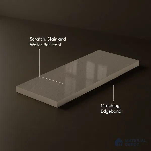 Taupe Grey Solid Color Acrylic Laminate LM 24328 8 ft x 4 ft High Gloss Finish - 1.5 mm | Matching Edgeband code - EB 02118 | Suitable for Living Room, Kitchen, Office