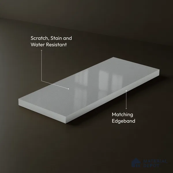 Light Grey Solid Color Acrylic Laminate LM 24334 8 ft x 4 ft High Gloss Finish - 1.5 mm | Matching Edgeband code - EB 02124 | Suitable for Living Room, Kitchen, Office